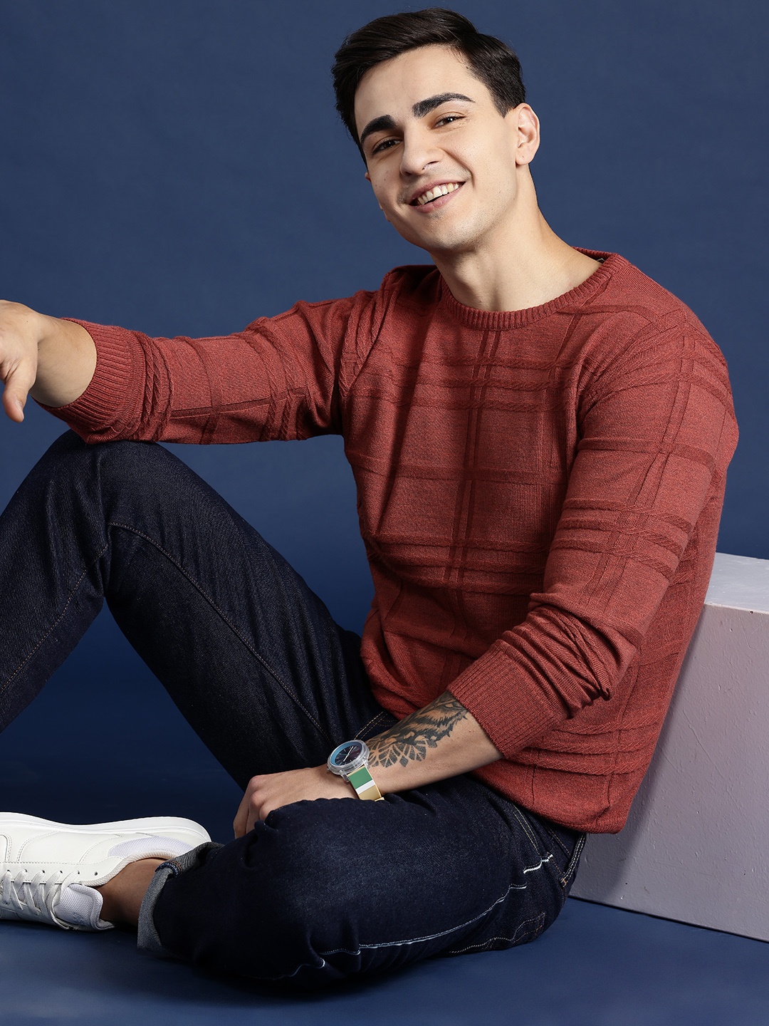 

Mast & Harbour Cable Knit Pullover, Rust
