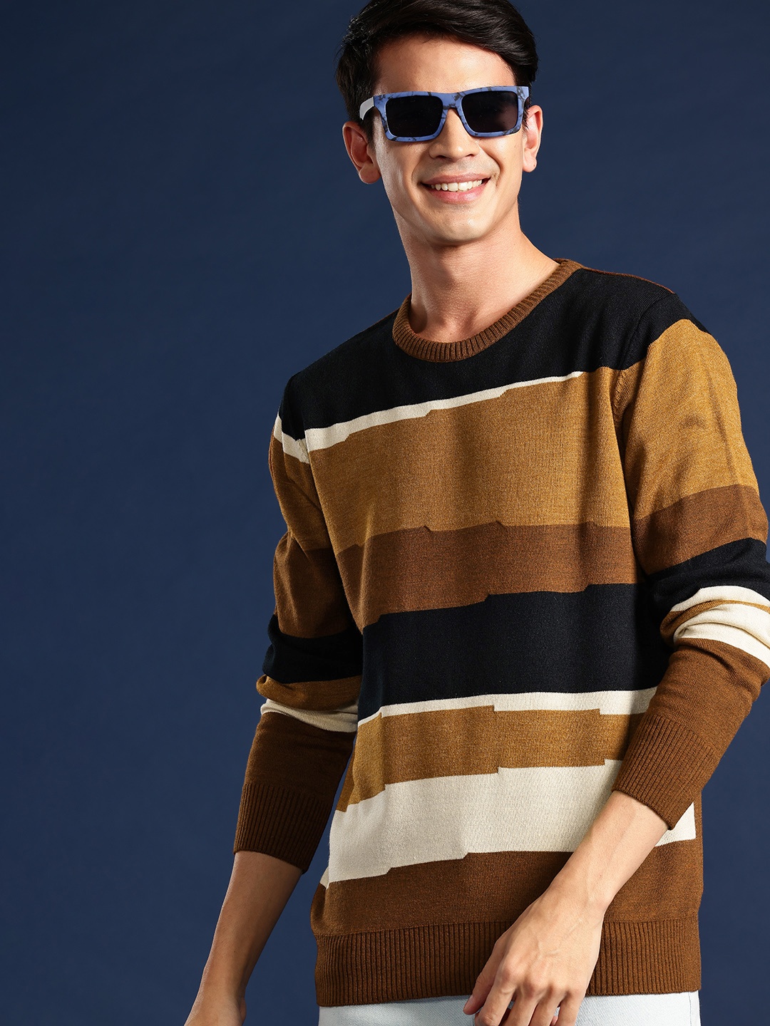 

Mast & Harbour Striped Acrylic Pullover, Brown