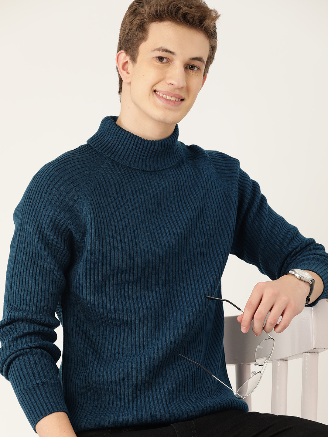 

Mast & Harbour Men Acrylic Pullover, Navy blue