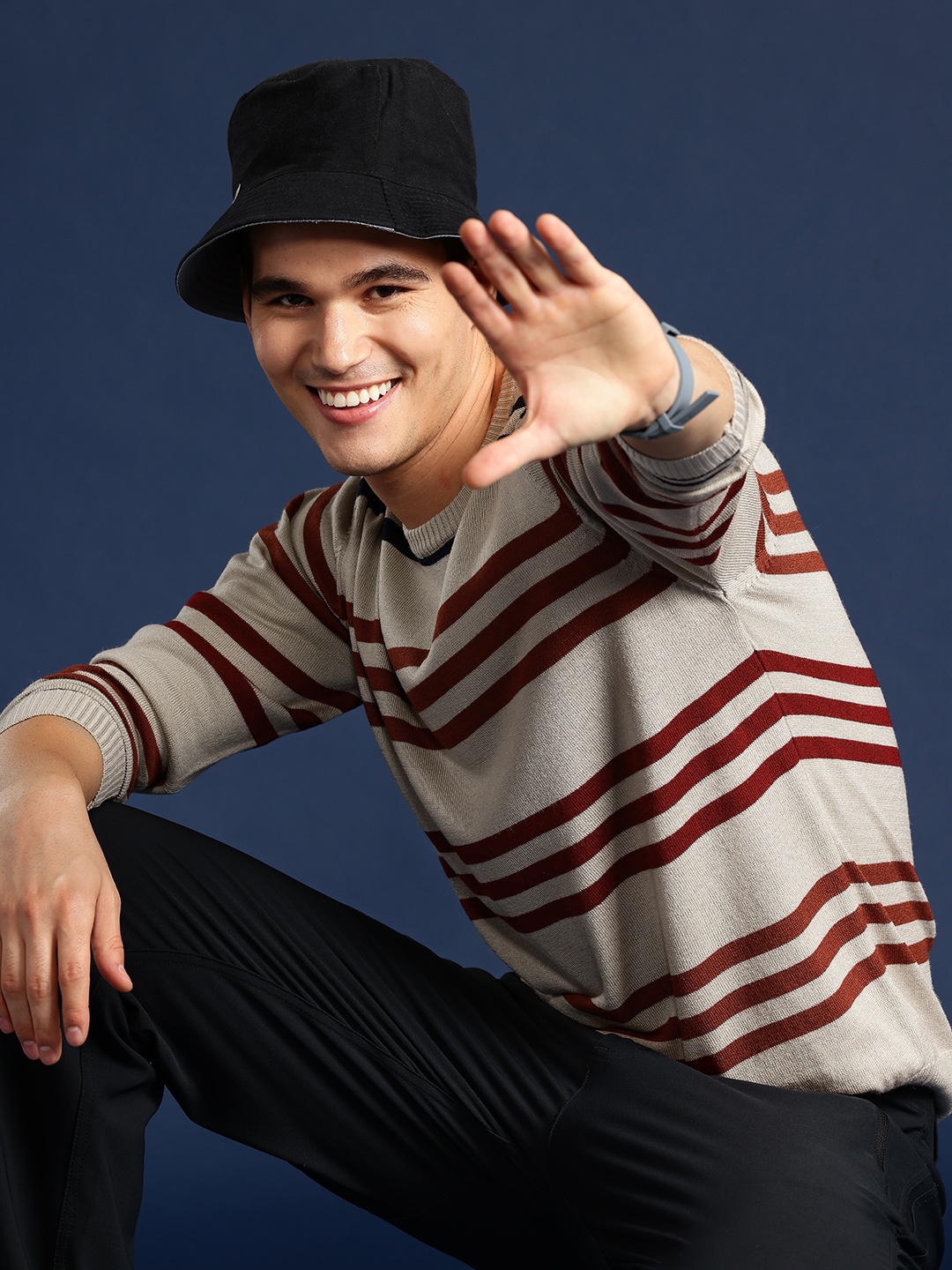 

Mast & Harbour Men Striped Pullover, Beige