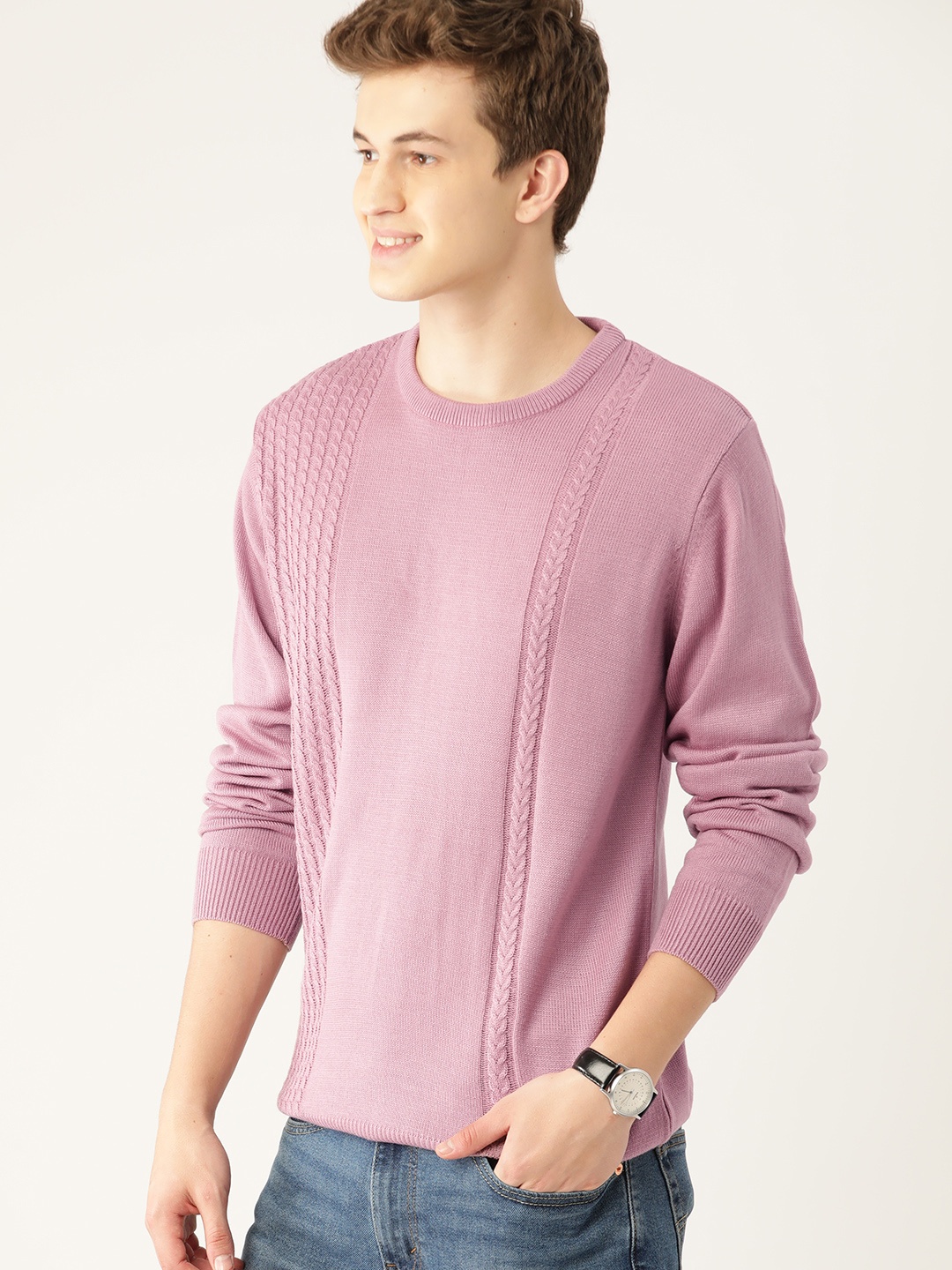 

Mast & Harbour Men Cable Knit Acrylic Pullover, Pink