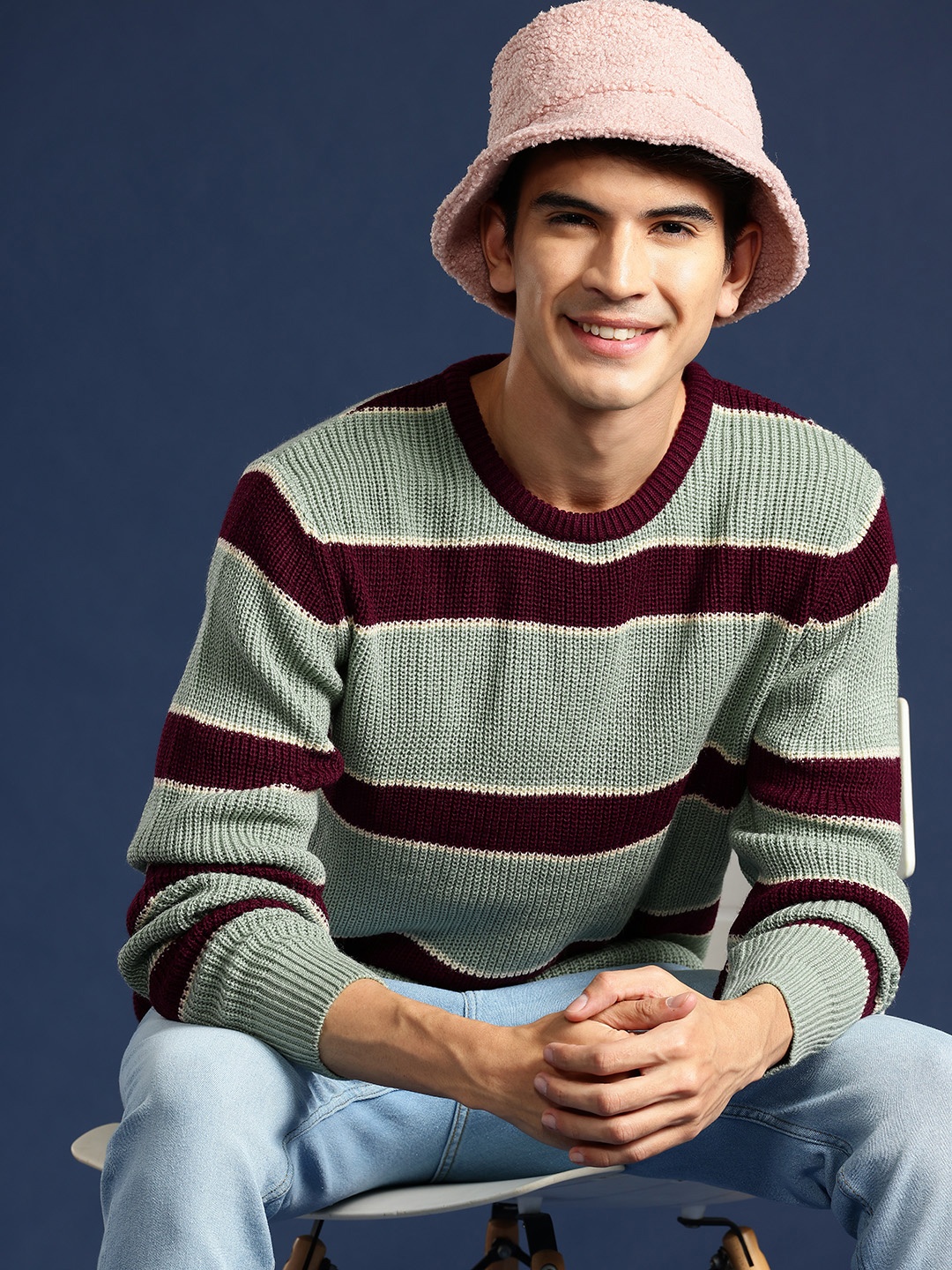 

Mast & Harbour Striped Acrylic Pullover, Green