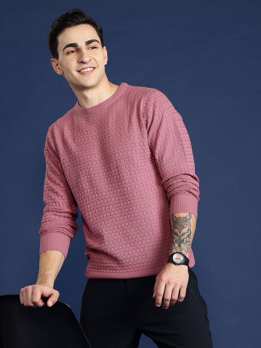 

Mast & Harbour Men Self Design Acrylic Pullover, Rose