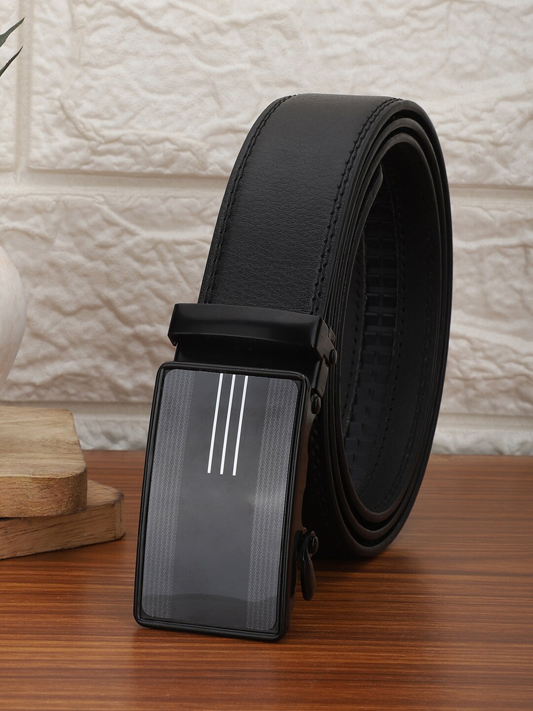 

Mast & Harbour Men Black Textured Slim Belt