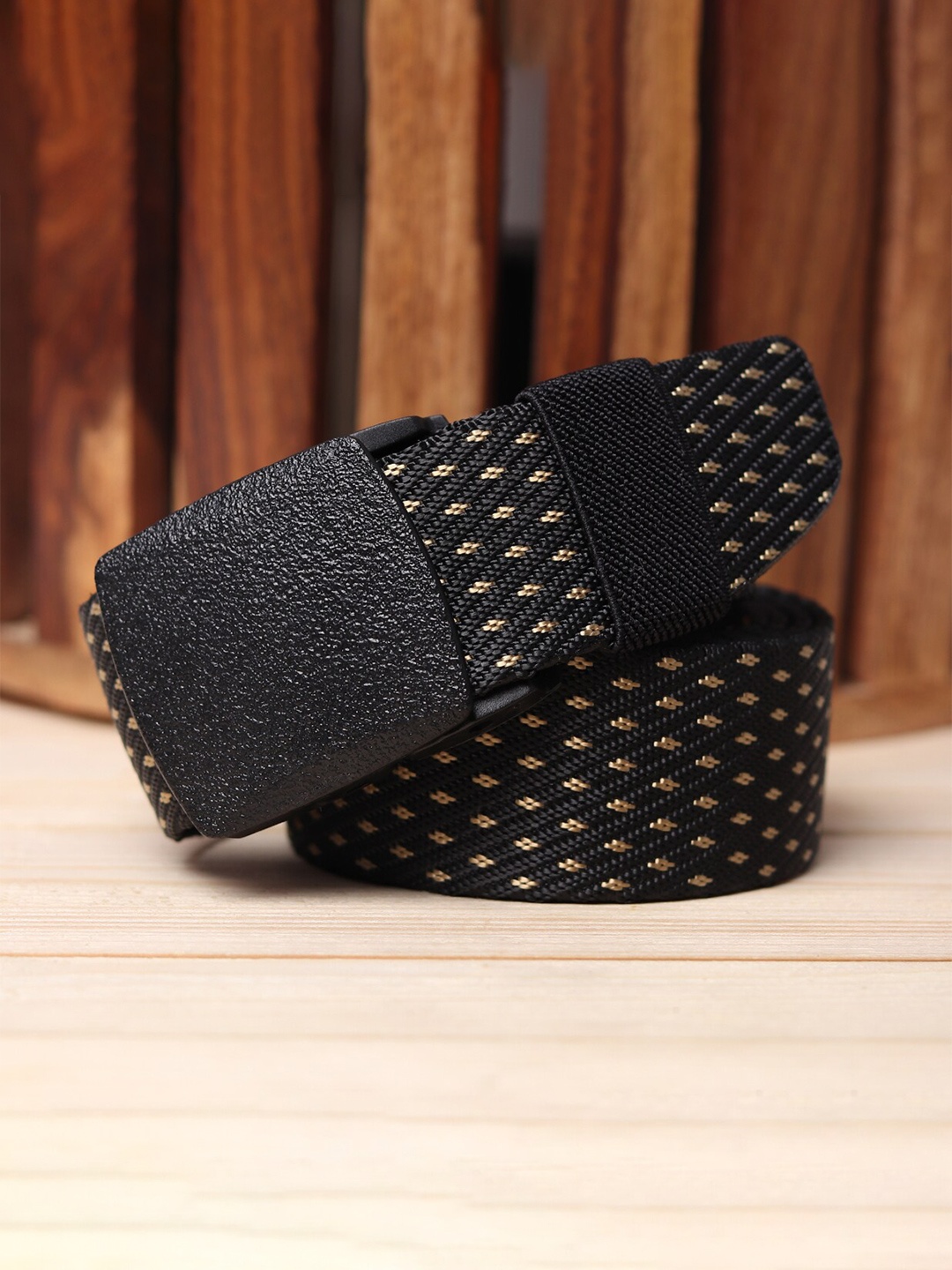 

Mast & Harbour Men Black & Gold-Toned Woven Design Wide Belt