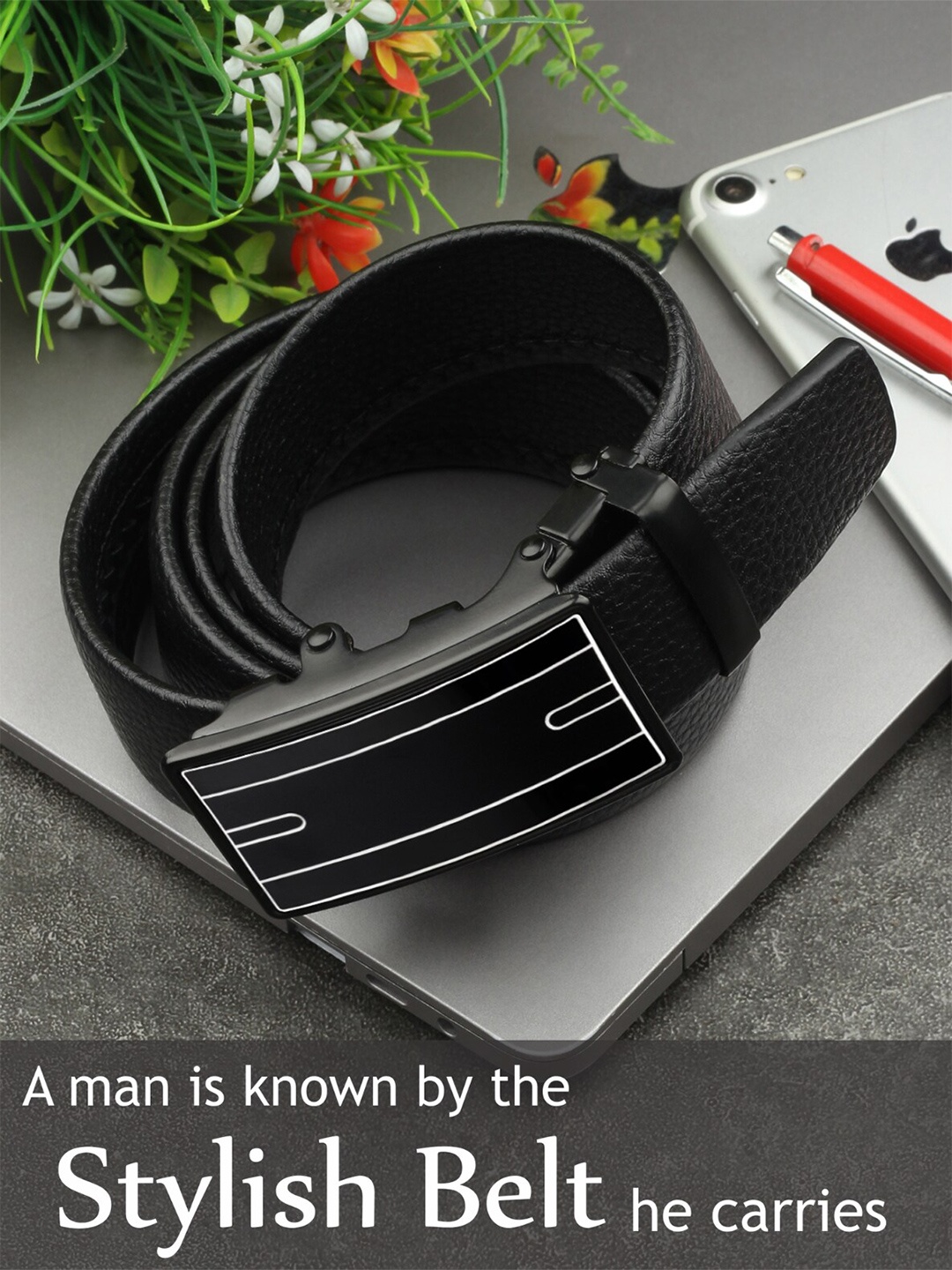 

Mast & Harbour Men Black Textured Slim Belt