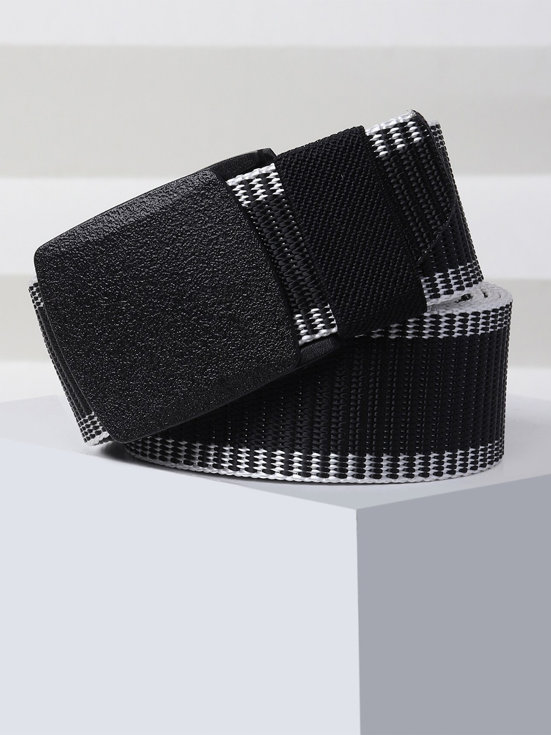 

Mast & Harbour Men Black & White Woven Design Wide Belt