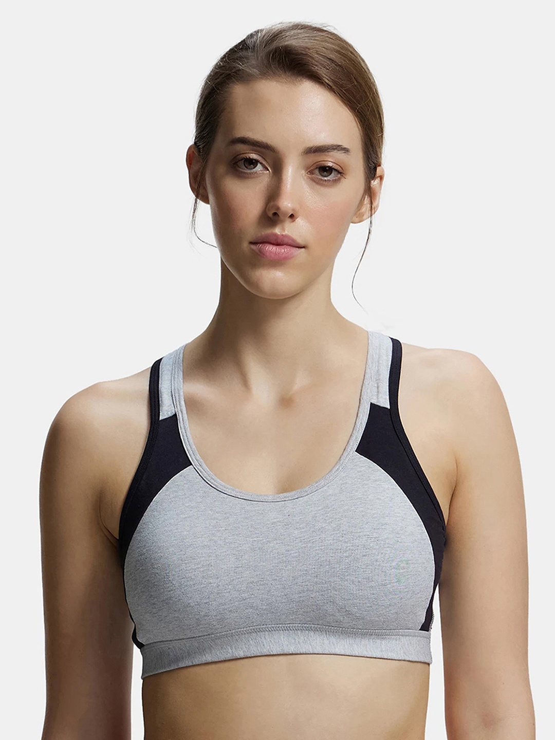 

Jockey Wirefree Padded Super Combed Cotton Full Coverage Racer Back Active Bra-1380, Grey