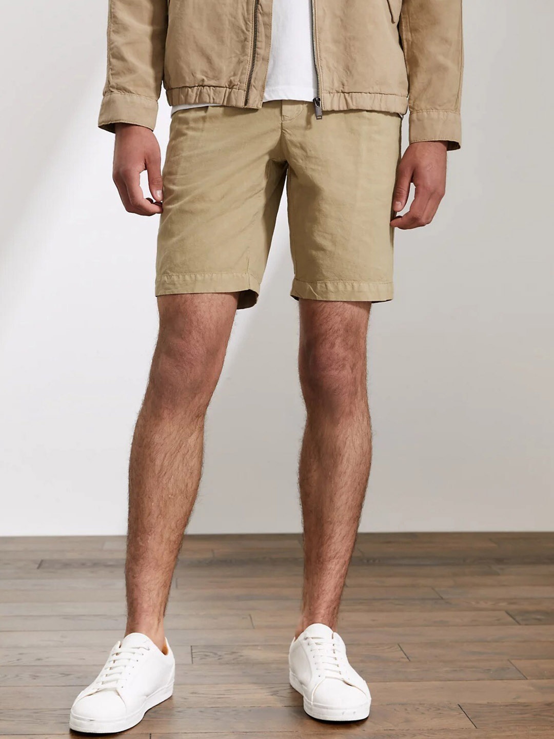 

Marks & Spencer Men Mid-Rise Cotton Linen Shorts, Beige