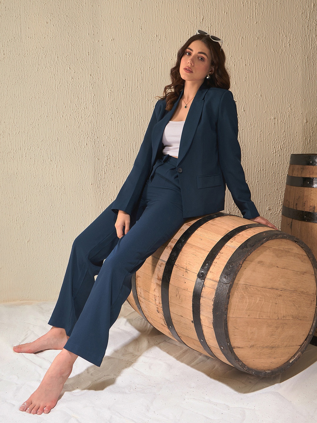 

DENNISON Women Solid Slim Fit Single Breasted 2-Piece Formal Suit, Teal