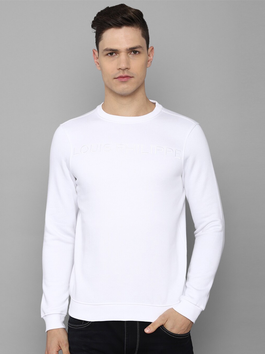 

Louis Philippe Typography Embroidered Pure Cotton Sweatshirt, White