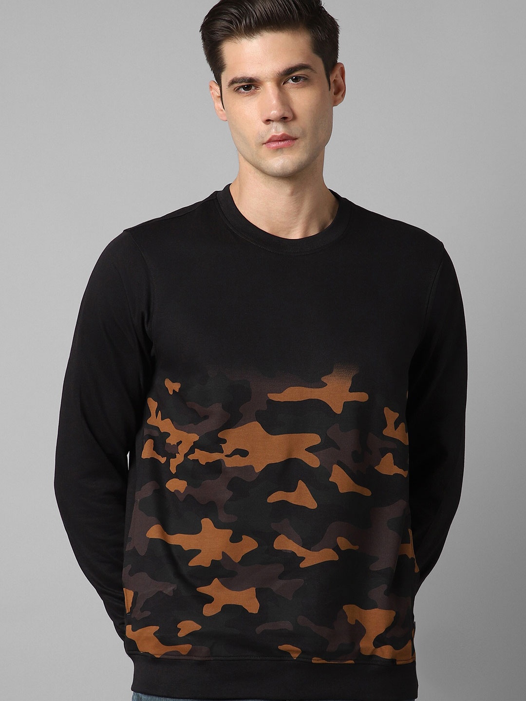 

Louis Philippe Jeans Camouflage Printed Pure Cotton Pullover Sweatshirt, Black