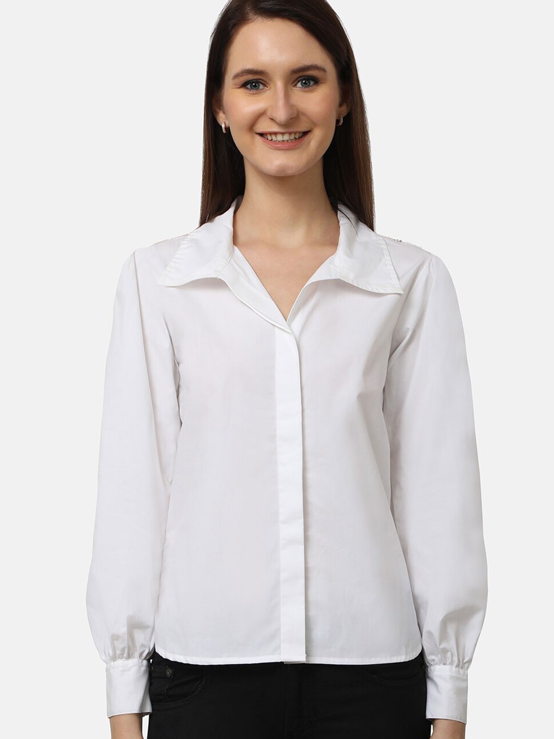 

Ashtag Bishop Sleeve Smart Opaque Semiformal Shirt, White