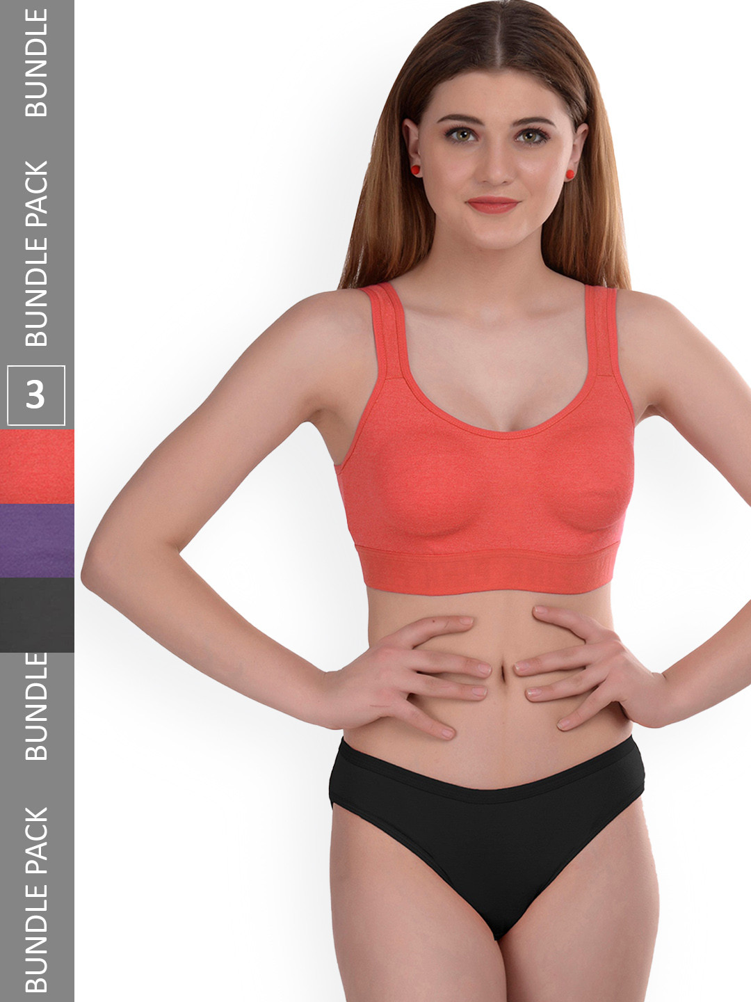 

AROUSY Pack Of 3 Non-Padded Cotton Lingerie Set Gayla Set_Orange,Purple,Black_36