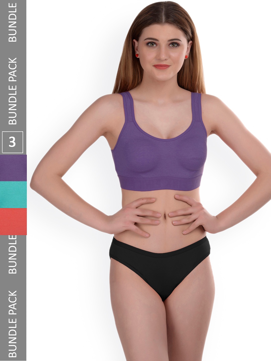 

AROUSY Pack Of 3 Non-Padded Cotton Lingerie Set Gayla Set_Orange,Purple,Blue_36