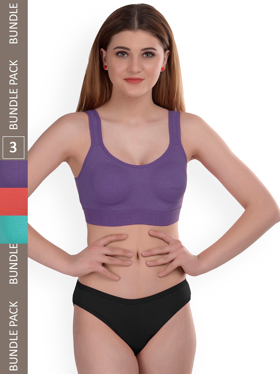 

AROUSY Pack Of 3 Non-Padded Cotton Lingerie Set Gayla Set_Orange,Purple,Blue_30