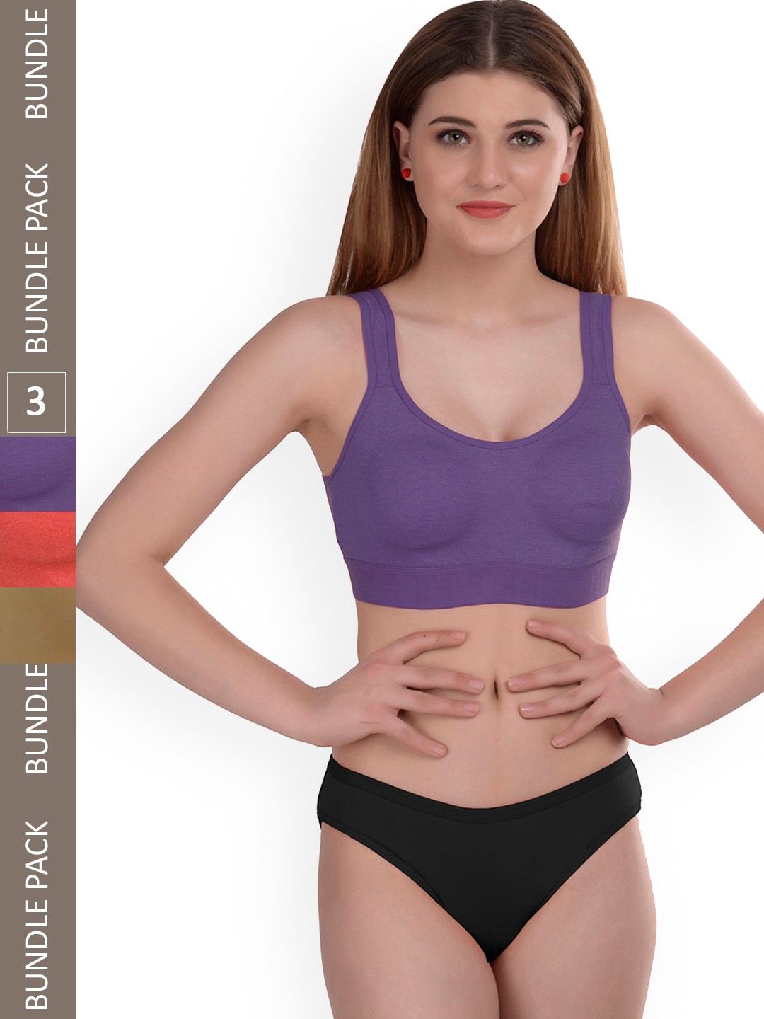 

AROUSY Pack Of 3 Cotton Non-Padded Lingerie Sets Gayla Set_Orange,Purple,Brown_38