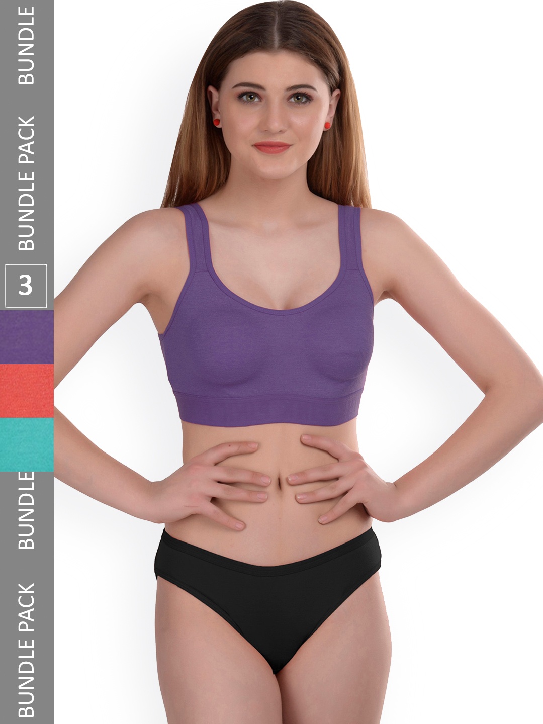 

AROUSY Pack Of 3 Mid Rise Cotton Lingerie Sets Gayla Set_Orange,Purple,Blue_38