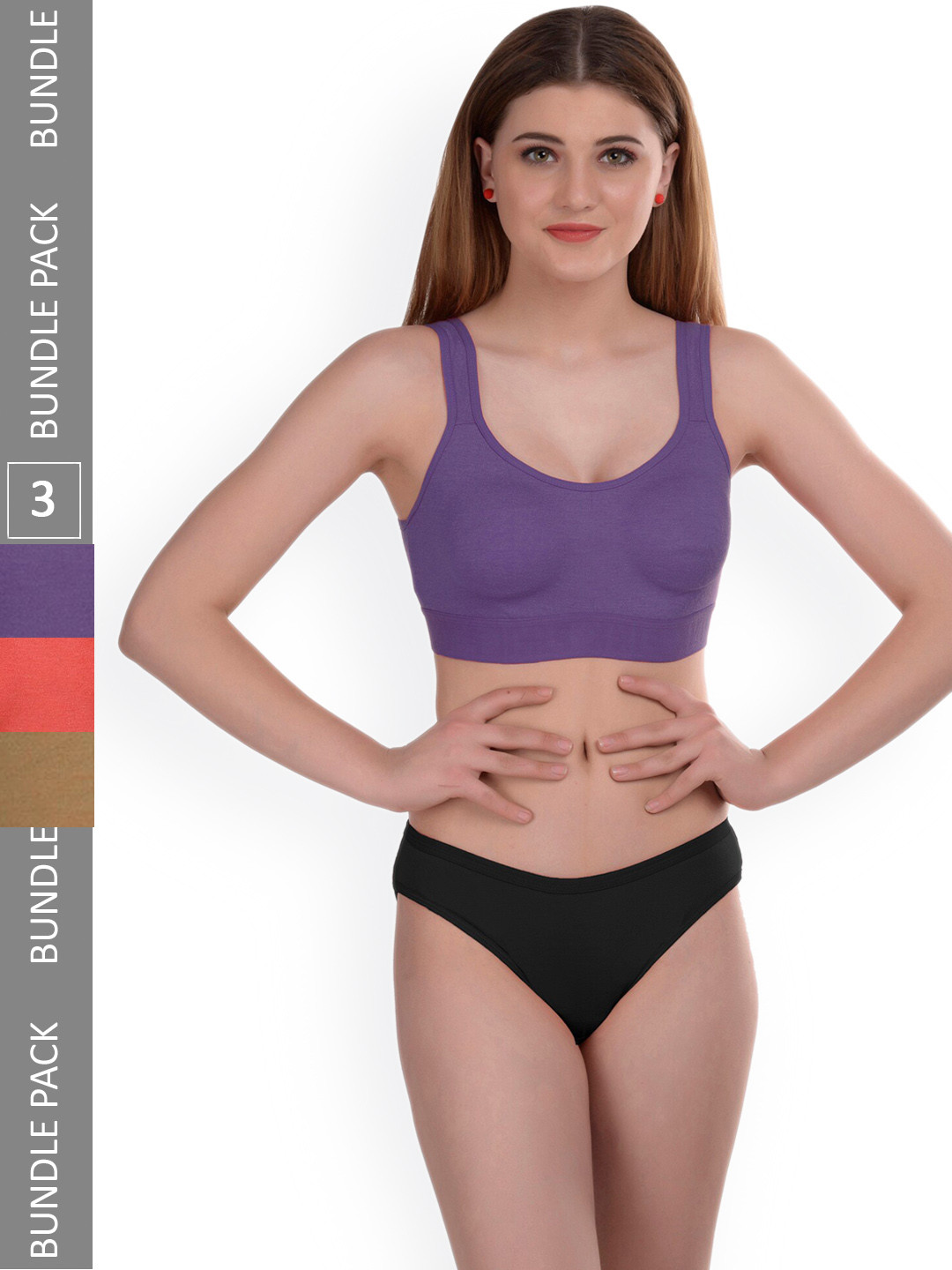 

AROUSY Pack Of 3 Cotton Non Padded Lingerie Sets Gayla Set_Orange,Purple,Brown_30