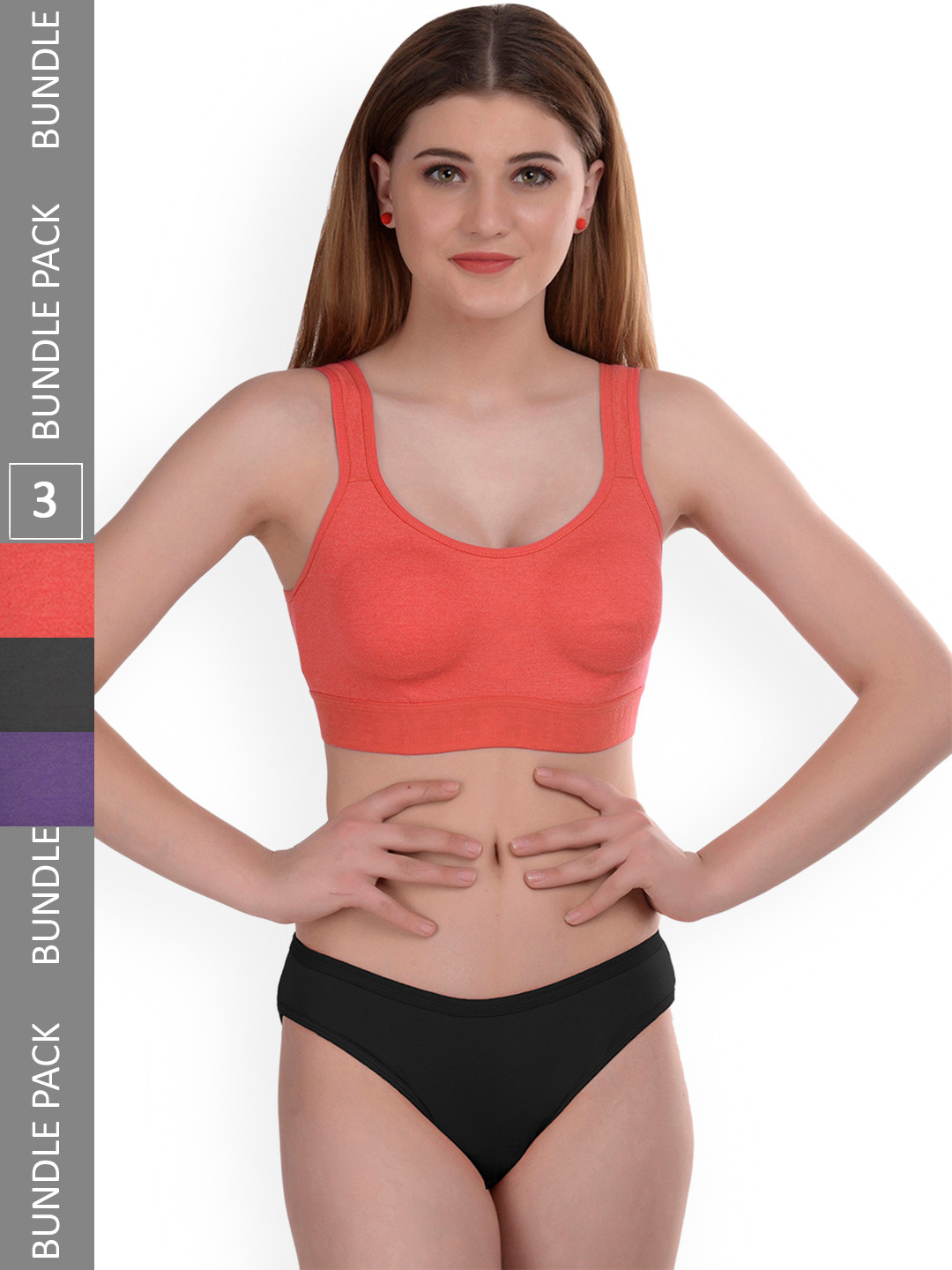 

AROUSY Pack Of 3 Mid Rise Cotton Lingerie Set Gayla Set_Orange,Purple,Grey_34