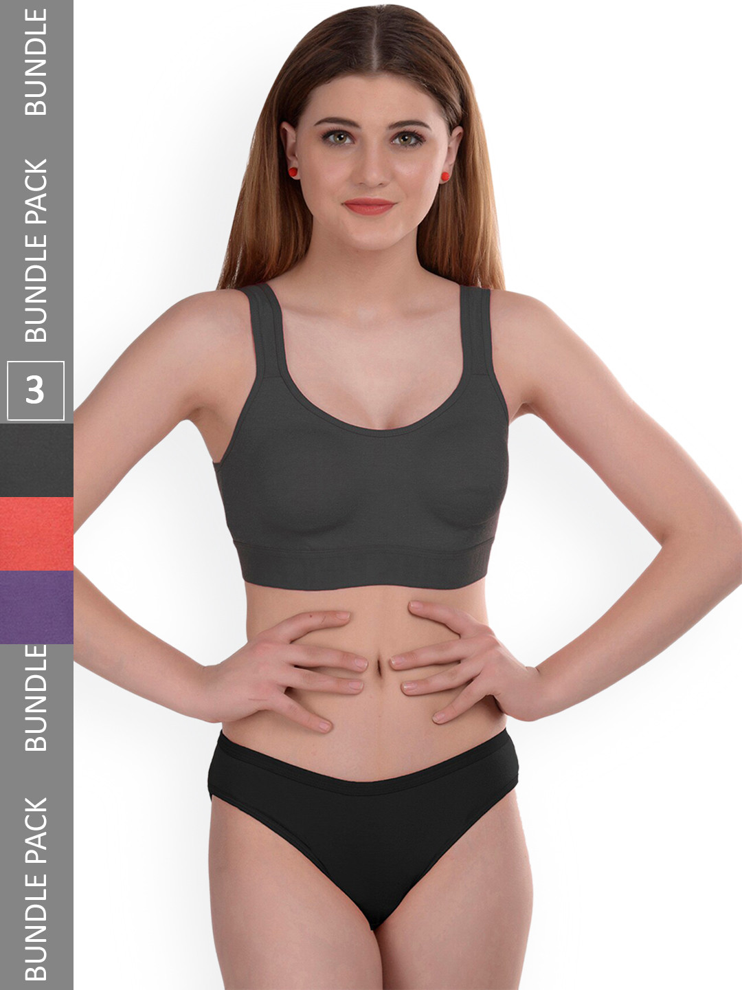 

AROUSY Pack Of 3 Cotton Non-Padded Lingerie Set Gayla Set_Orange,Purple,Black_38