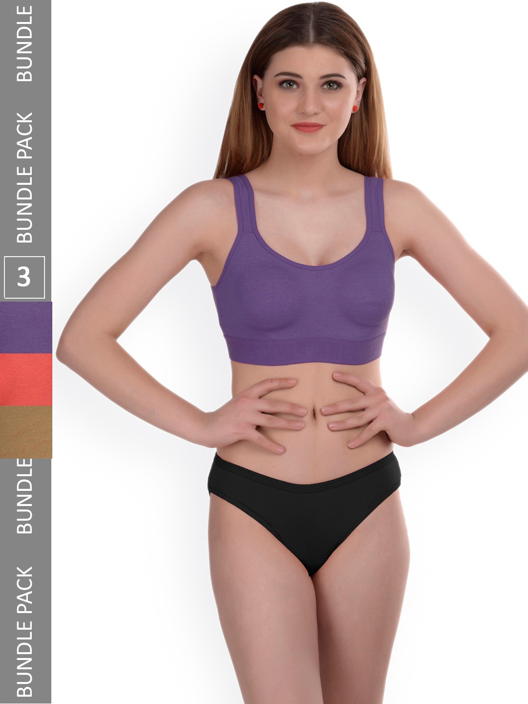 

AROUSY Pack Of 3 Non-Padded Cotton Lingerie Set Gayla Set_Orange,Purple,Brown_32