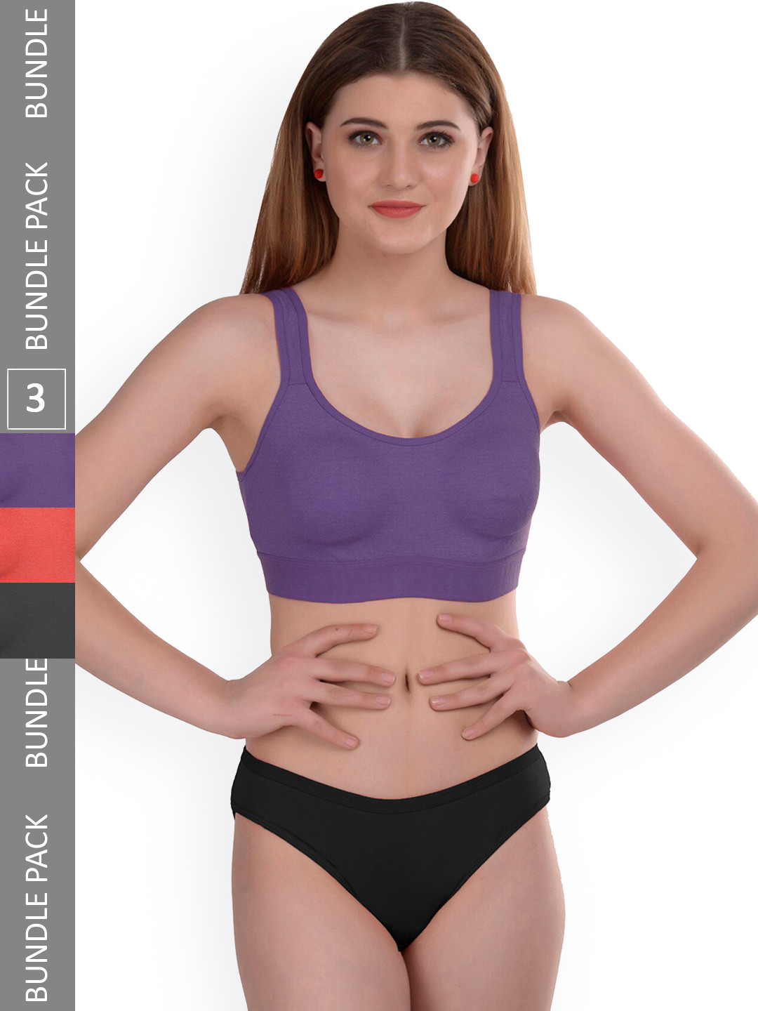 

AROUSY Pack Of 3 Cotton Lingerie Set Gayla Set, Orange