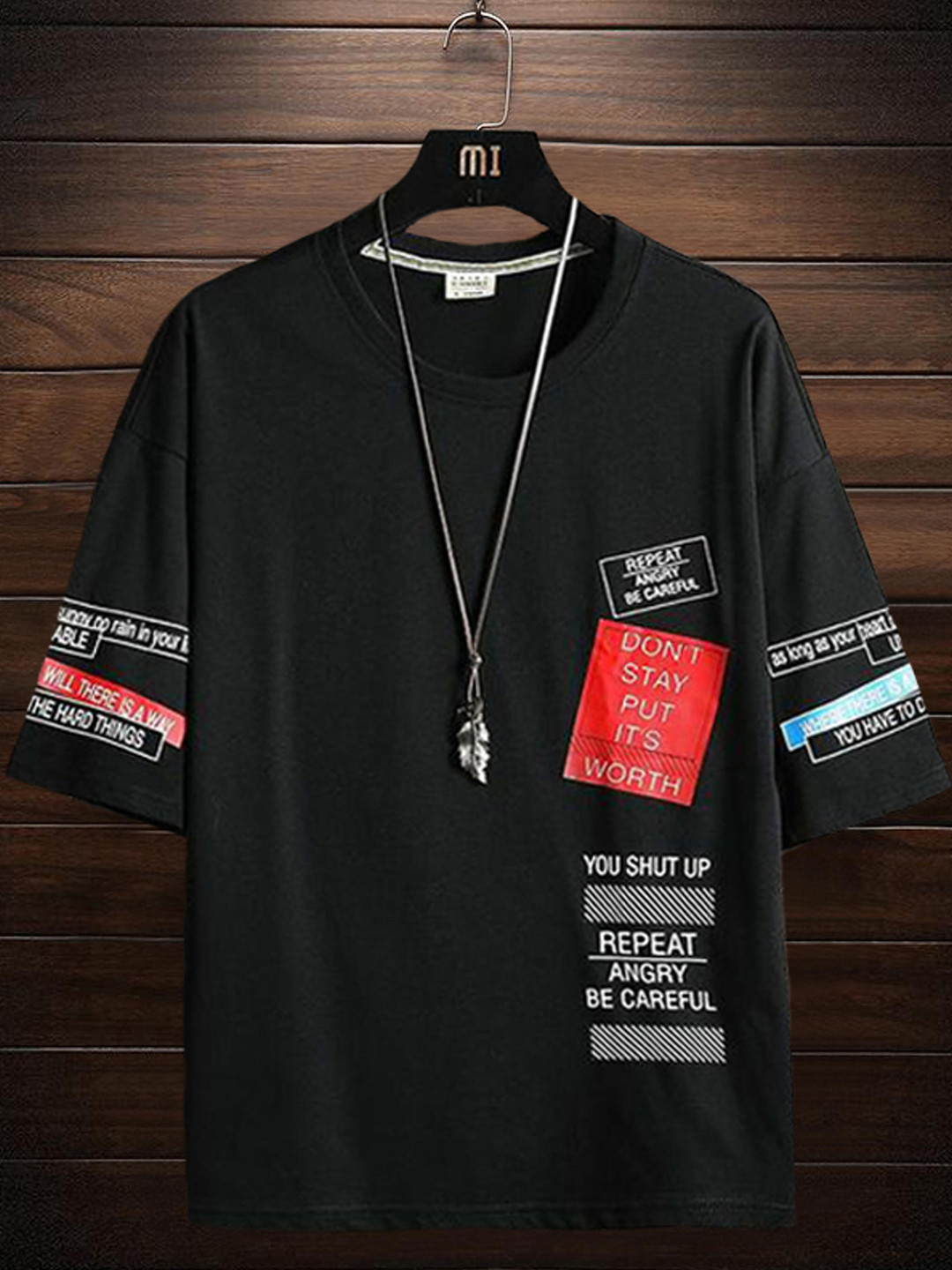 

Try This Typography Printed Cotton Casual T-Shirt, Black