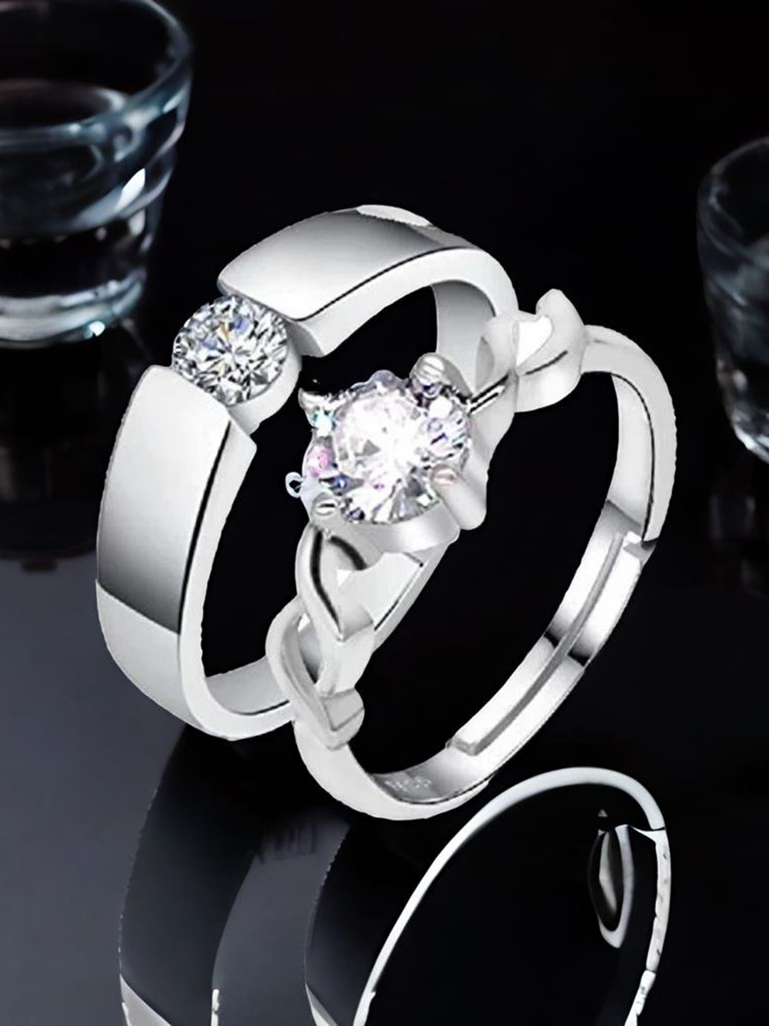 

VIEN Silver Plated & CZ Studded Adjustable Alloy Finger Ring