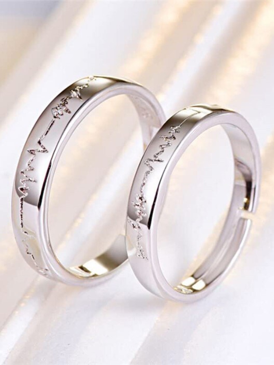 

VIEN Set Of 2 Silver-Plated & CZ-Studded Alloy Couple Finger Rings