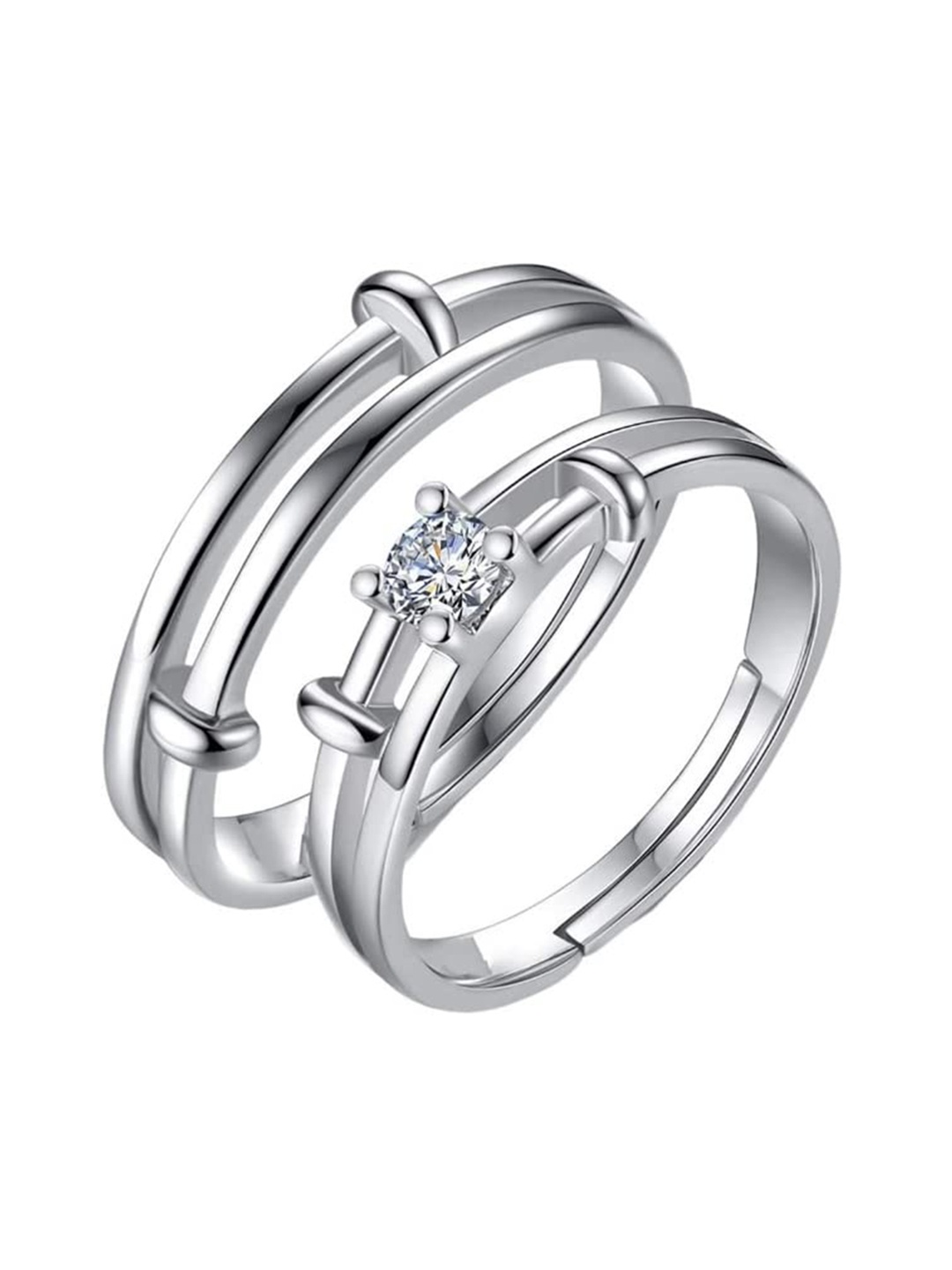 

VIEN Set Of 2 Silver-Plated CZ-Studded Adjustable Couple Rings