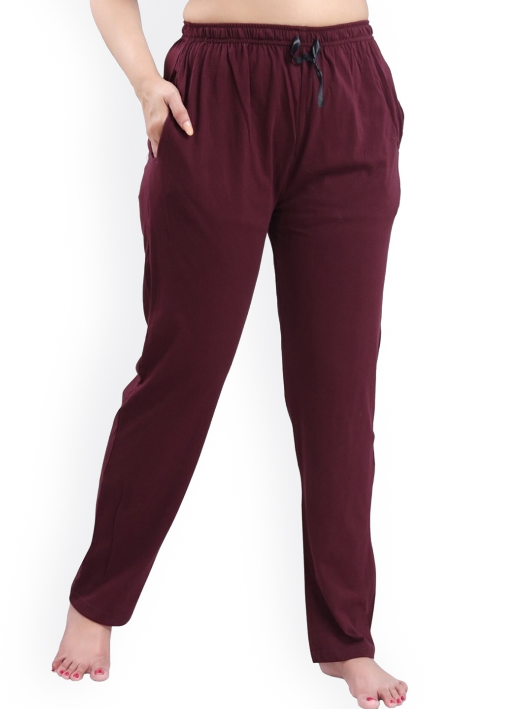 

Fabme Women Mid-Rise Knitted Pure Cotton Lounge Pants, Violet