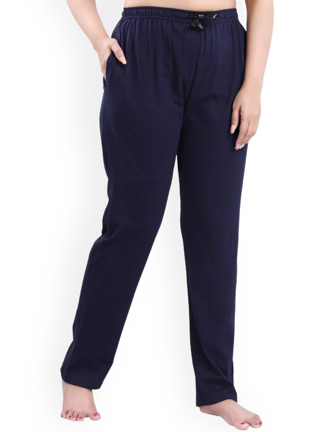 

Fabme Women Pure Cotton Knitted Lounge Pants, Navy blue