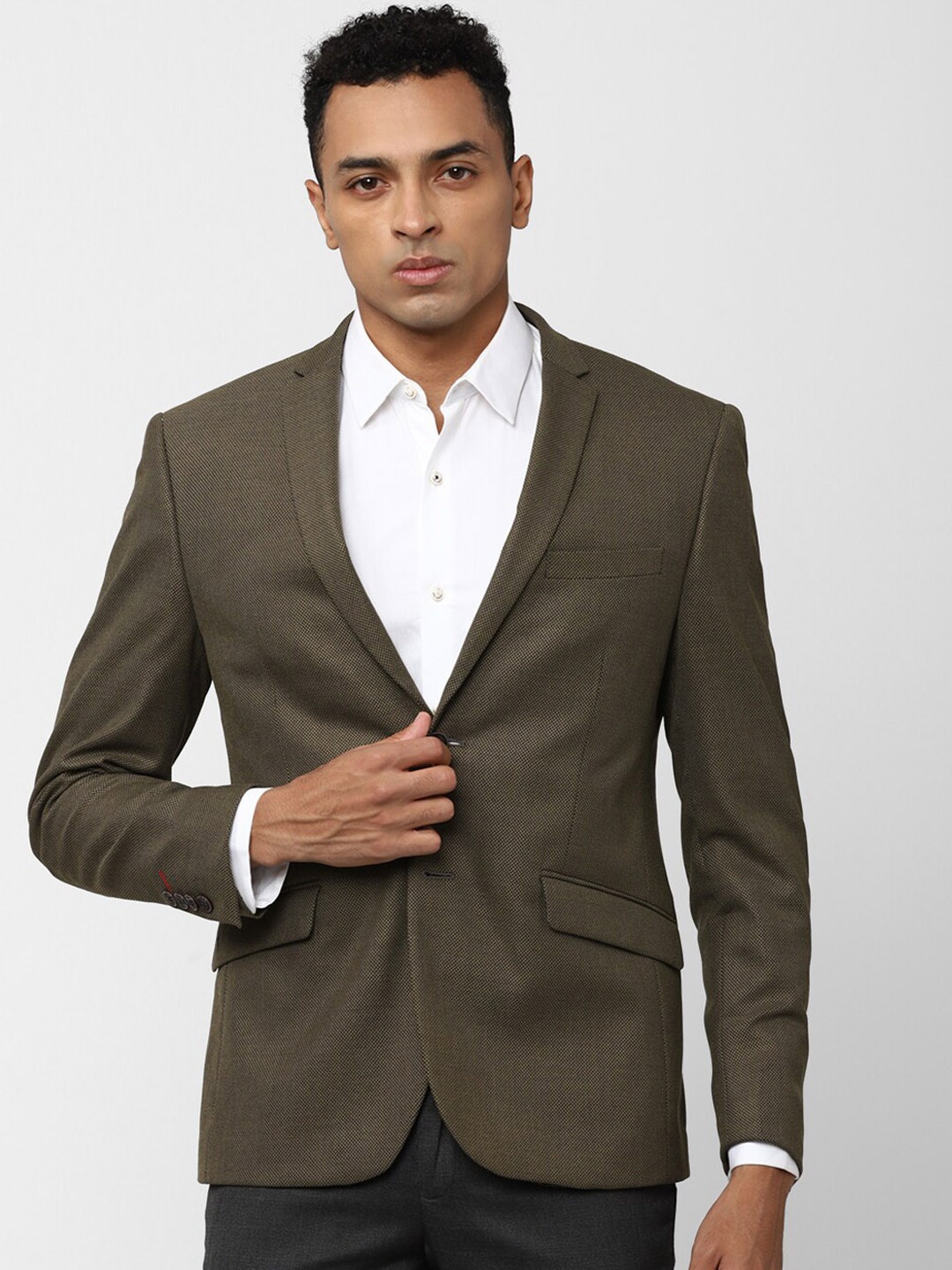 

V Dot Slim-Fit Single Breasted Blazer, Olive