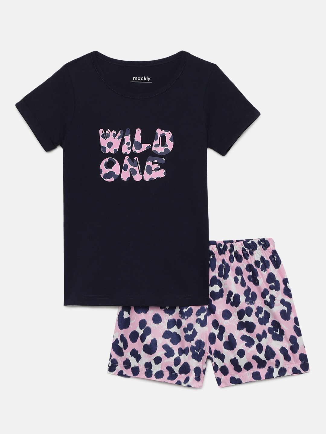 

mackly Girls Animal Printed Pure Cotton Night suit, Navy blue