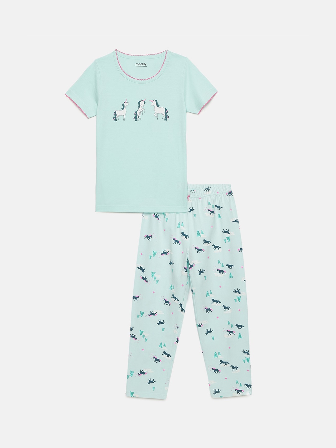 

mackly Girls Animal Printed T-Shirts With Pyjamas, Green