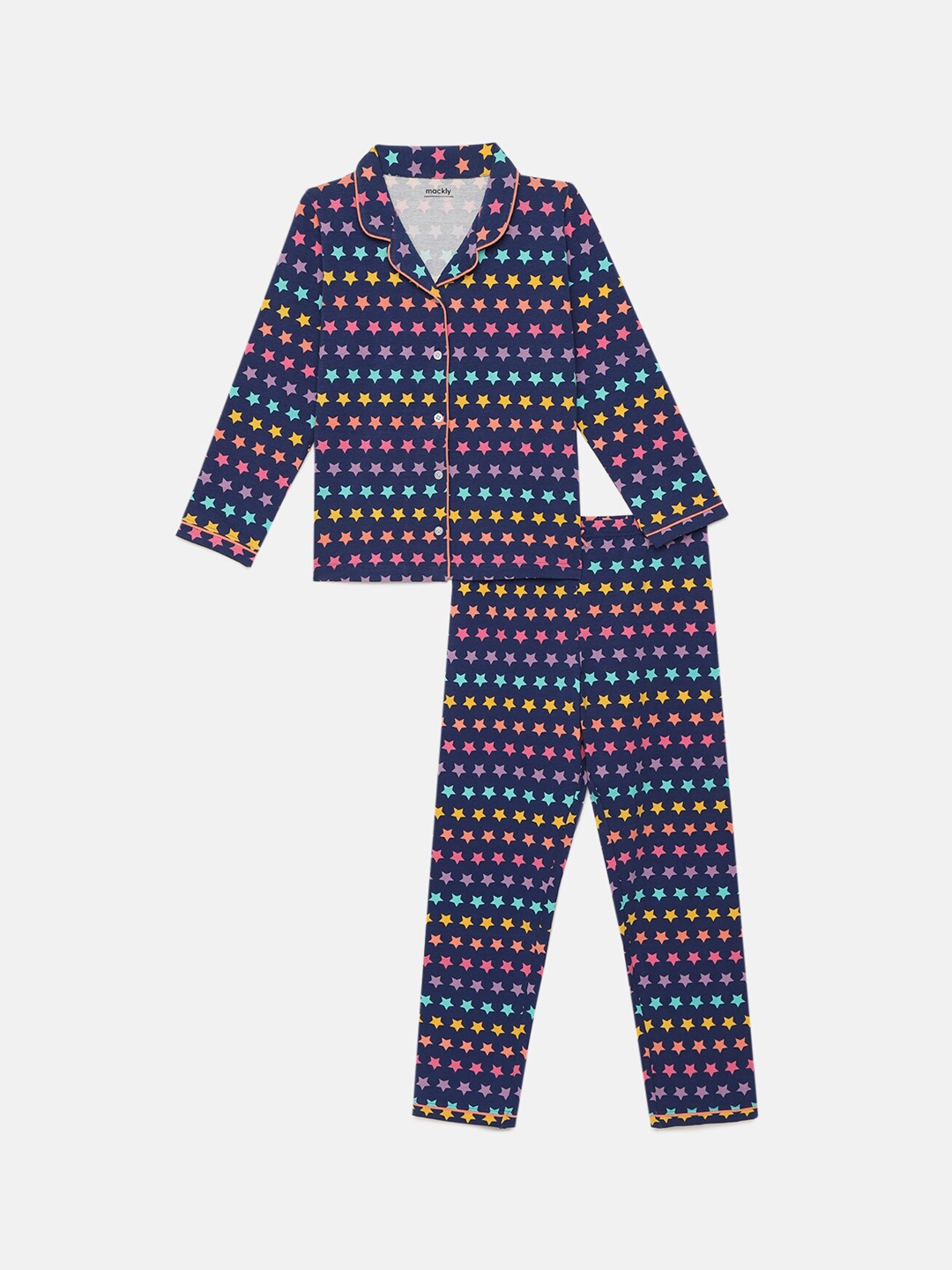 

mackly Girls Conversational Printed Shirt With Pyjamas, Navy blue