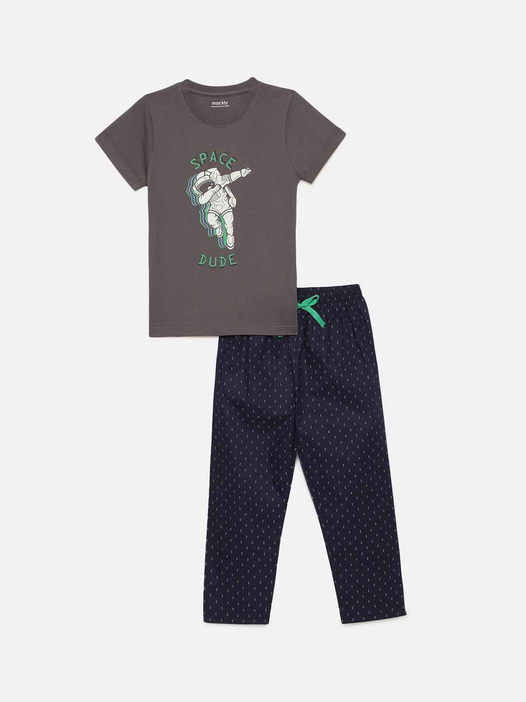 

mackly Boys Graphic Printed Pure Cotton Night suit, Grey