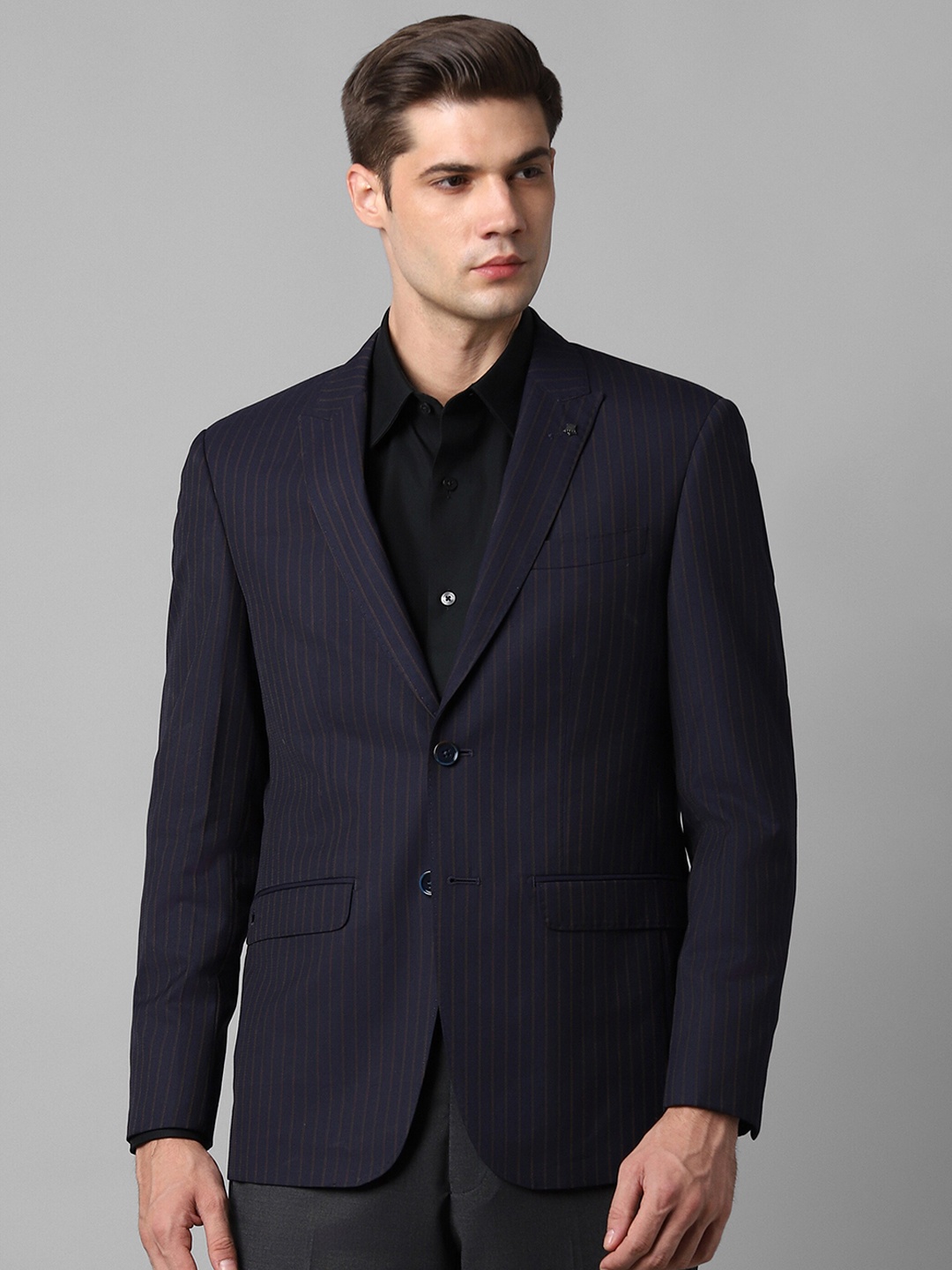 

Louis Philippe Striped Single-Breasted Slim-Fit Blazers, Navy blue