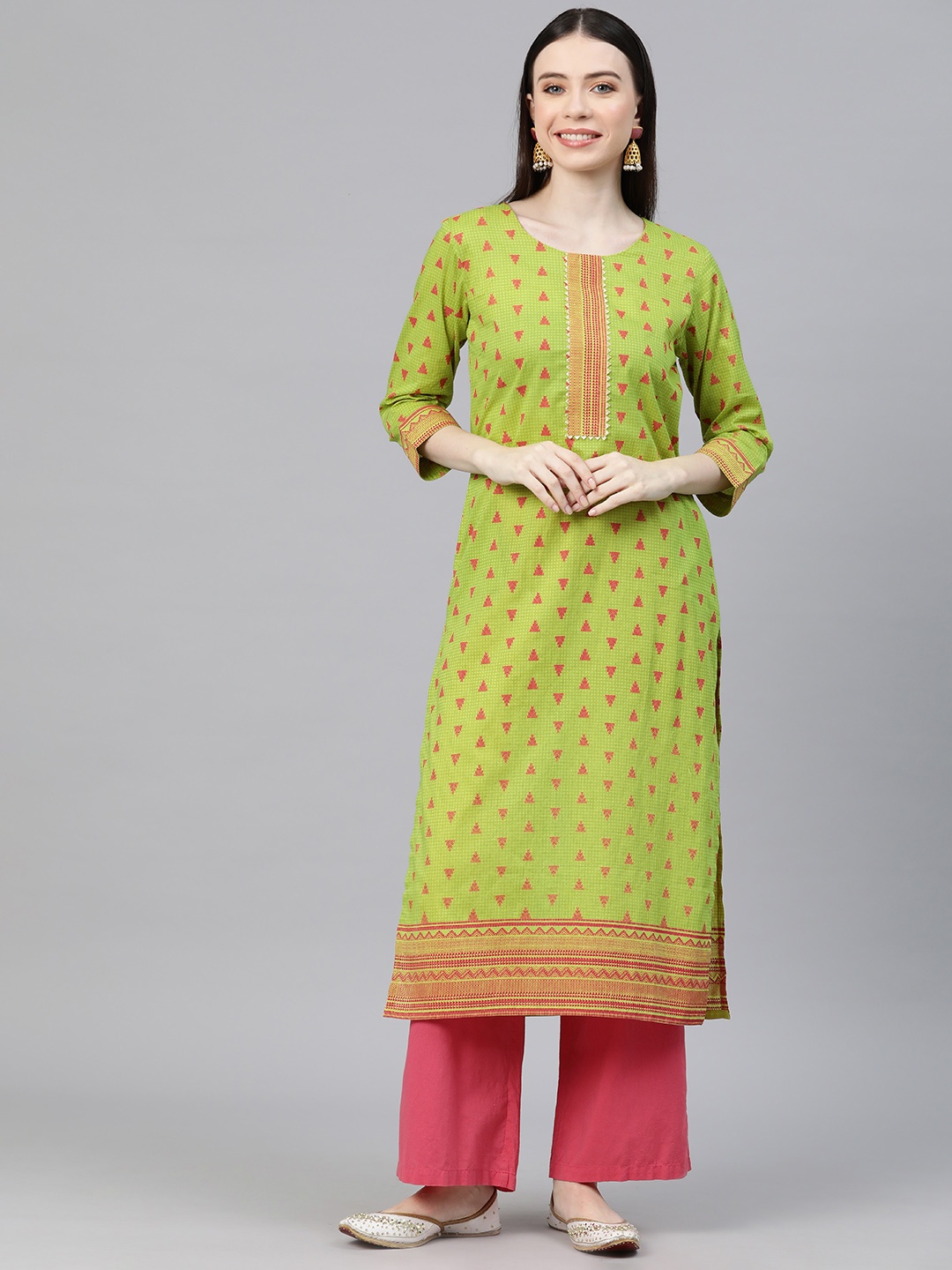 

Cottinfab Checked Gotta Patti Pure Cotton Kurta, Green