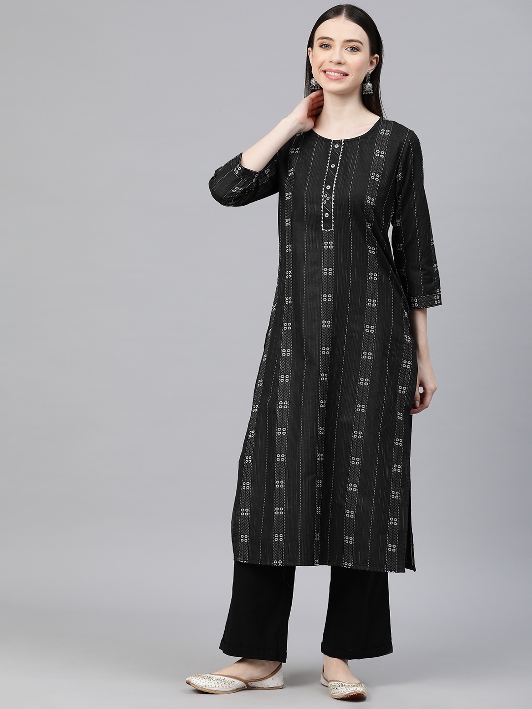 

Cottinfab Woven Design Pure Cotton Kurta, Black