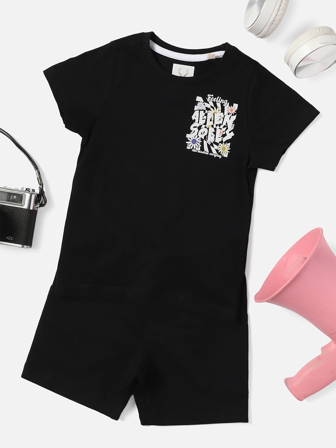 

Allen Solly Junior Boys Printed Pure Cotton T-shirt With Shorts, Black