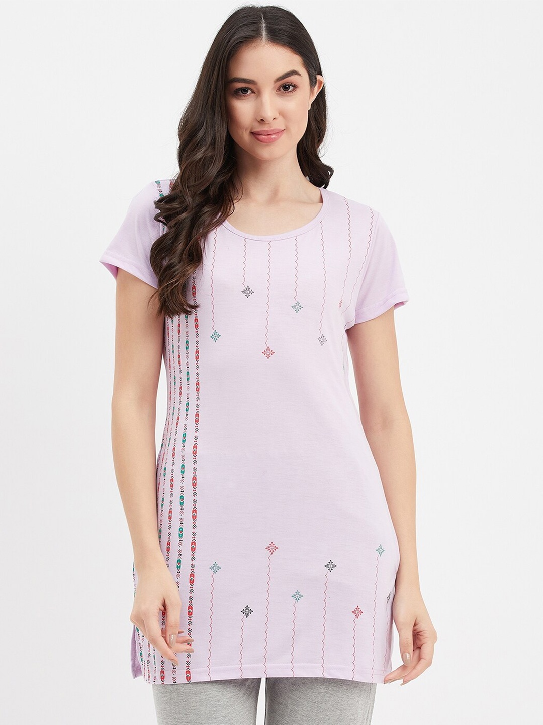 

VERO AMORE Printed Round Neck Cotton Lounge T-shirt, Lavender