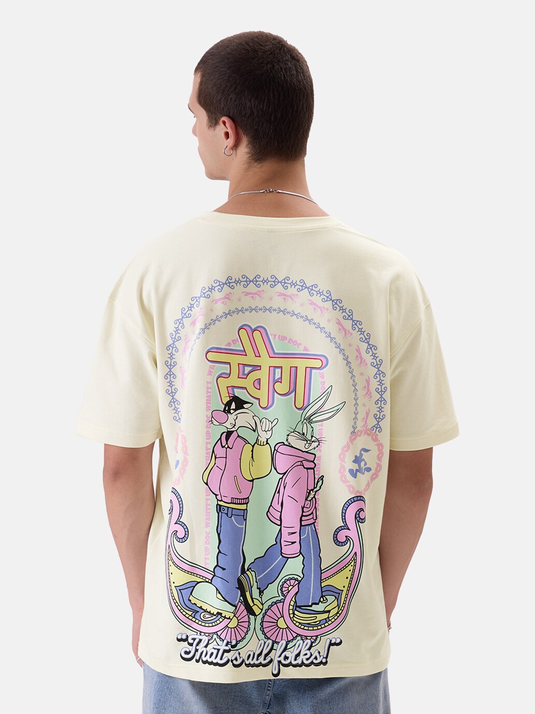 

The Souled Store Off White Looney Tunes Printed Oversized Pure Cotton T-shirt