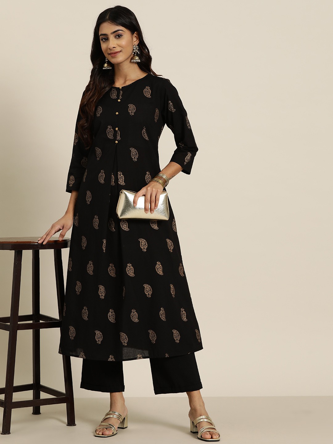 

HERE&NOW Women Ethnic Motifs Printed Kurta, Black