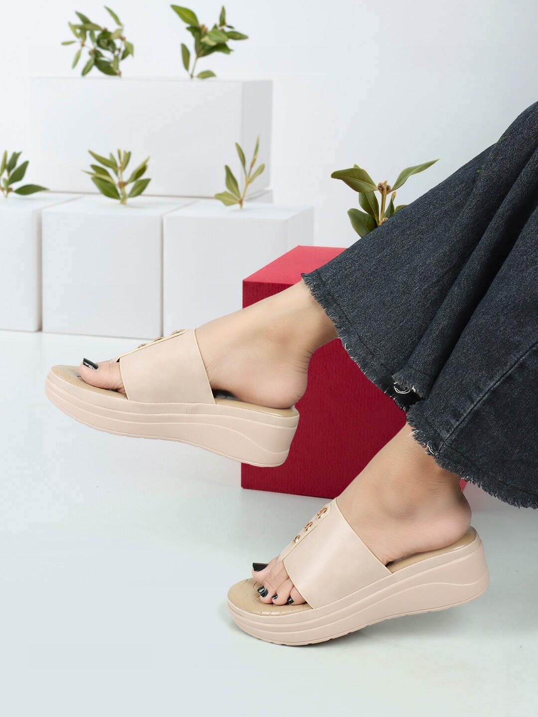 

ICONICS Open Toe Wedge Heels, Beige