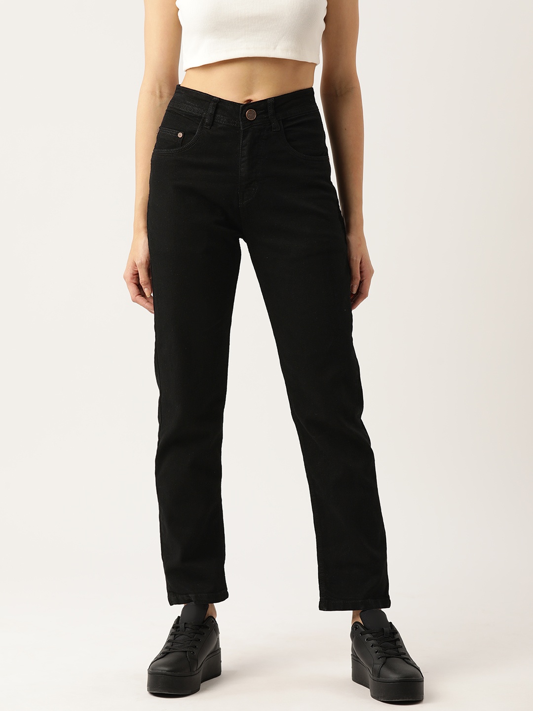 

PARIS HAMILTON Boyfriend Fit High-Rise Stretchable Jeans, Black