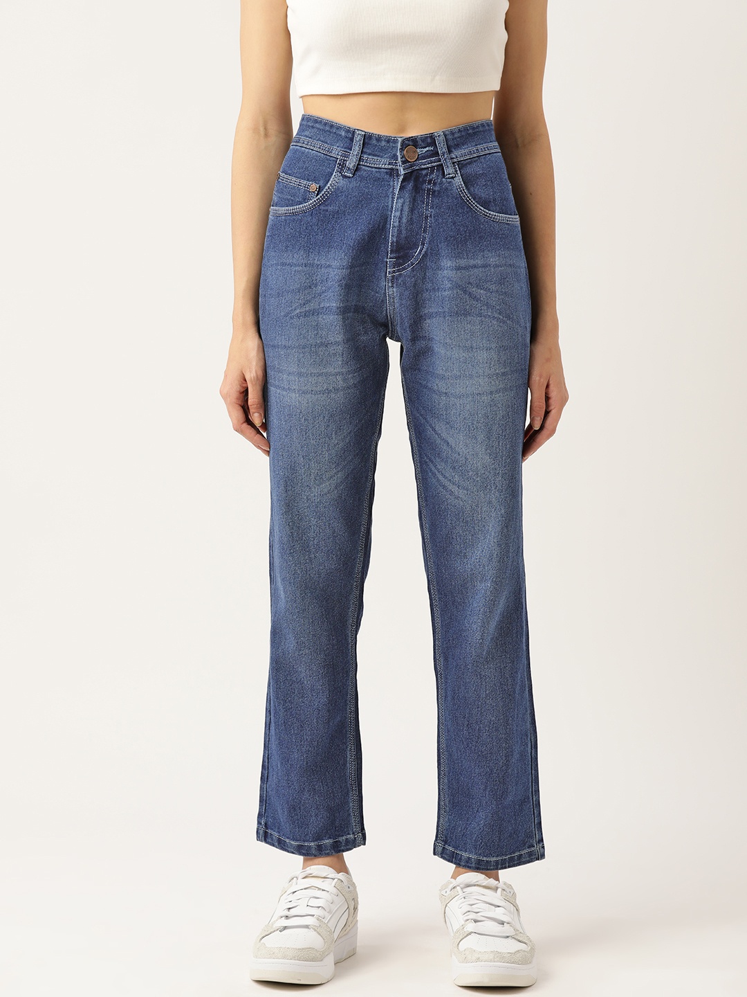 

PARIS HAMILTON Women Boyfriend Fit High-Rise Light Fade Stretchable Jeans, Blue