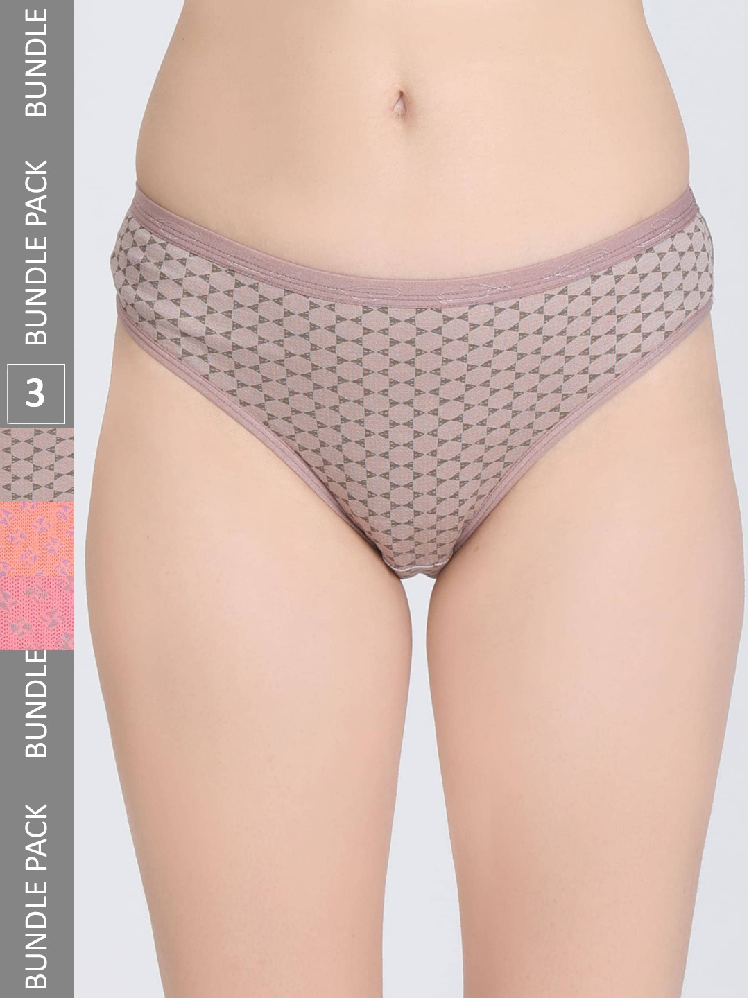 

Innocence Women Pack Of 3 Mid-Rise Printed Hipster Briefs BBAPLIN91979_S, Grey