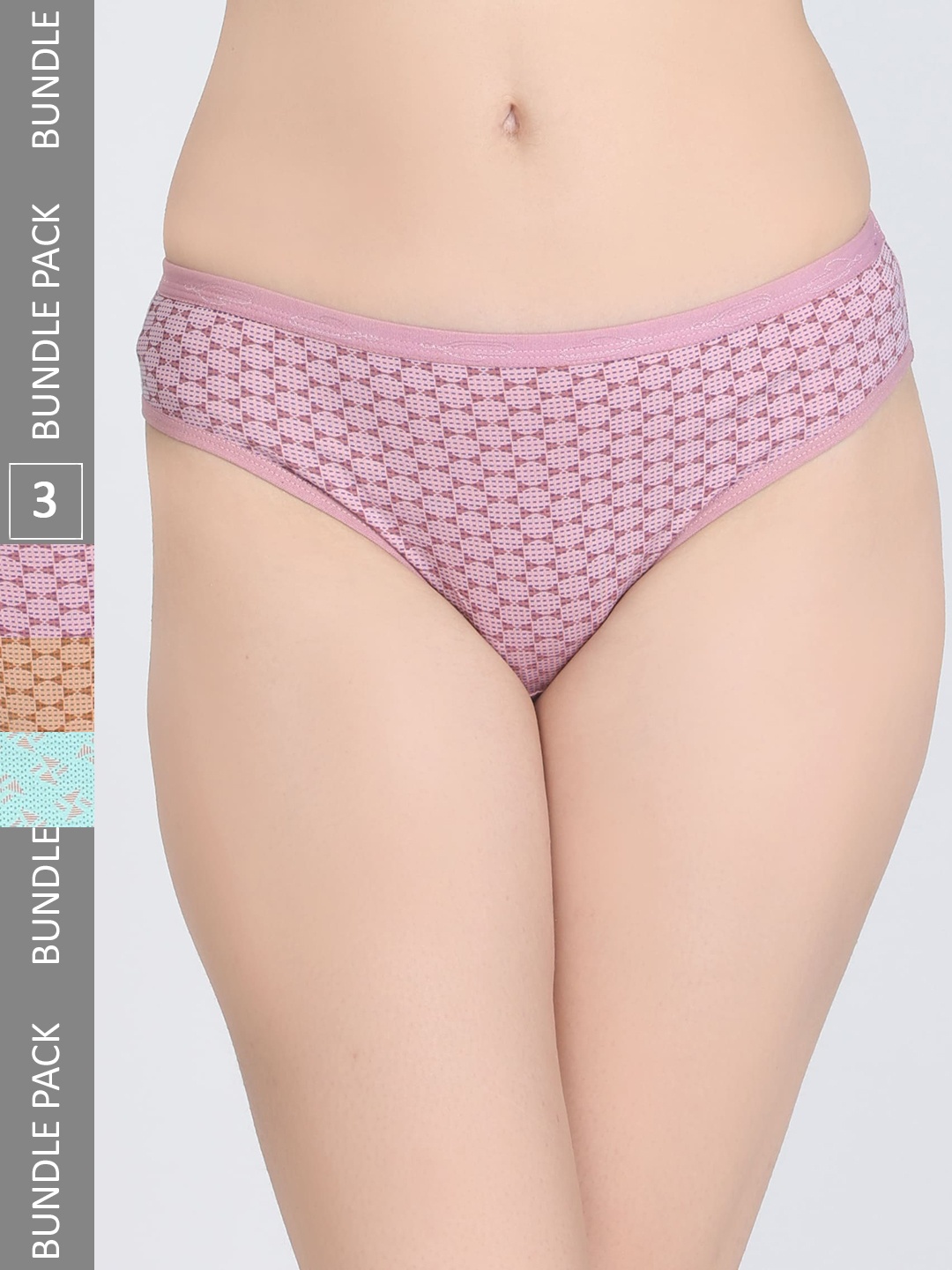 

Innocence Pack Of 3 Printed Mid Waist Basic Briefs BBAPLIN91978_S, Purple